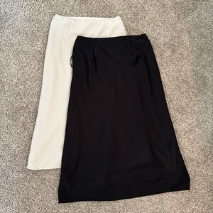uniqlo cream and black satin a line midi slip skirt set
